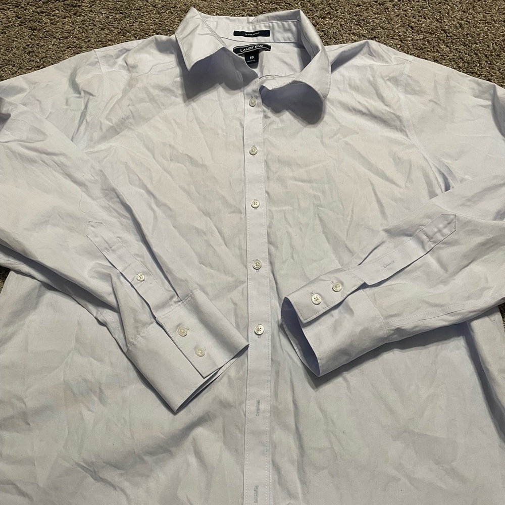 Lands’ End Women’s Dress Business shirt No Iron Baby Blue Size 18 great conditio